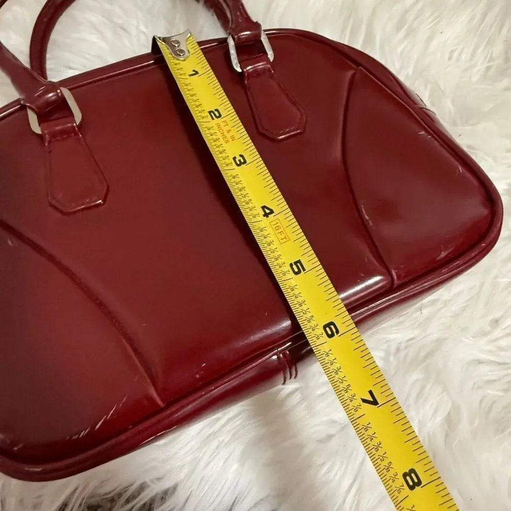 Vintage Nine West Red Patent Bag Shoulder Purse Small Bowler Zipper